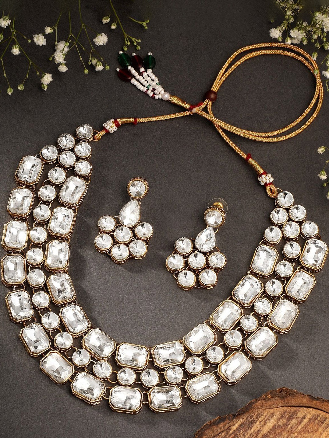 

Stefan Gold Plated Kundan Stone-Studded Jewellery Set