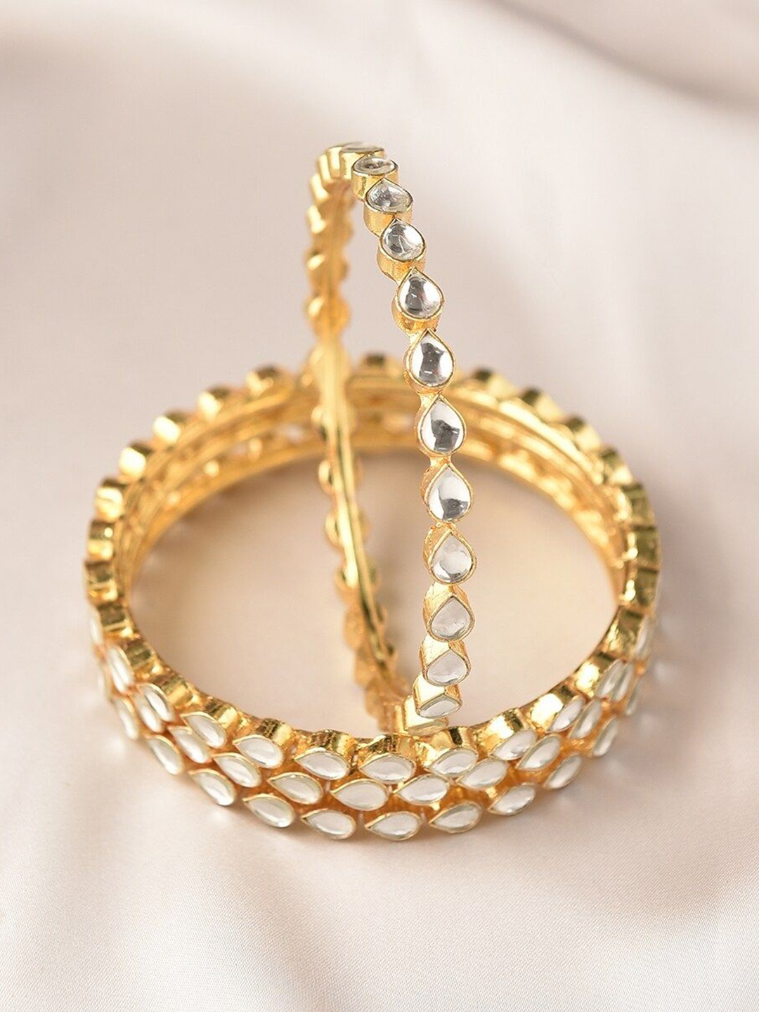 

JAYPORE Set of 4 Kundan-Studded Bangles, Gold