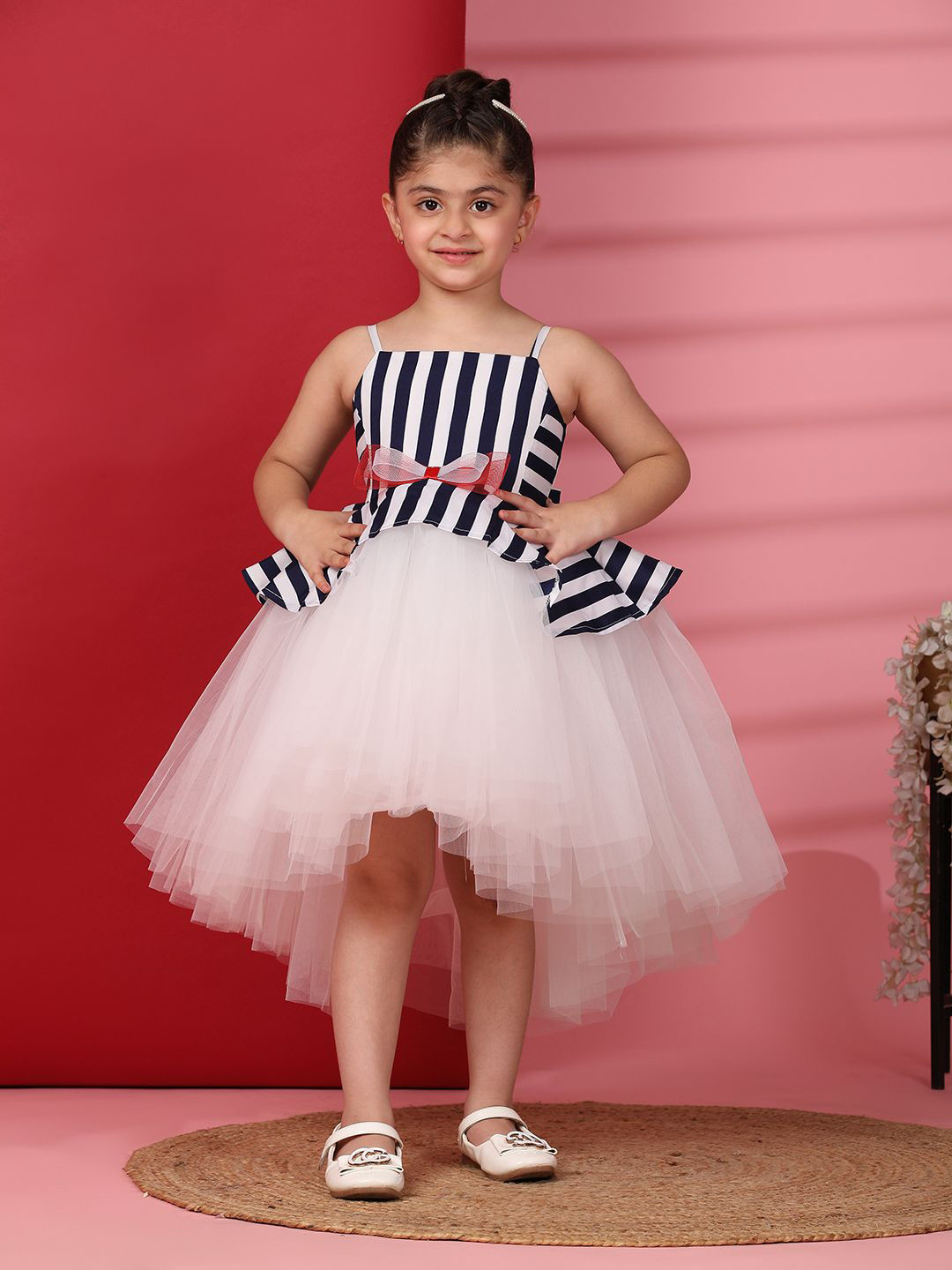 

Toy Balloon kids Checked Net Peplum Dress, Navy blue