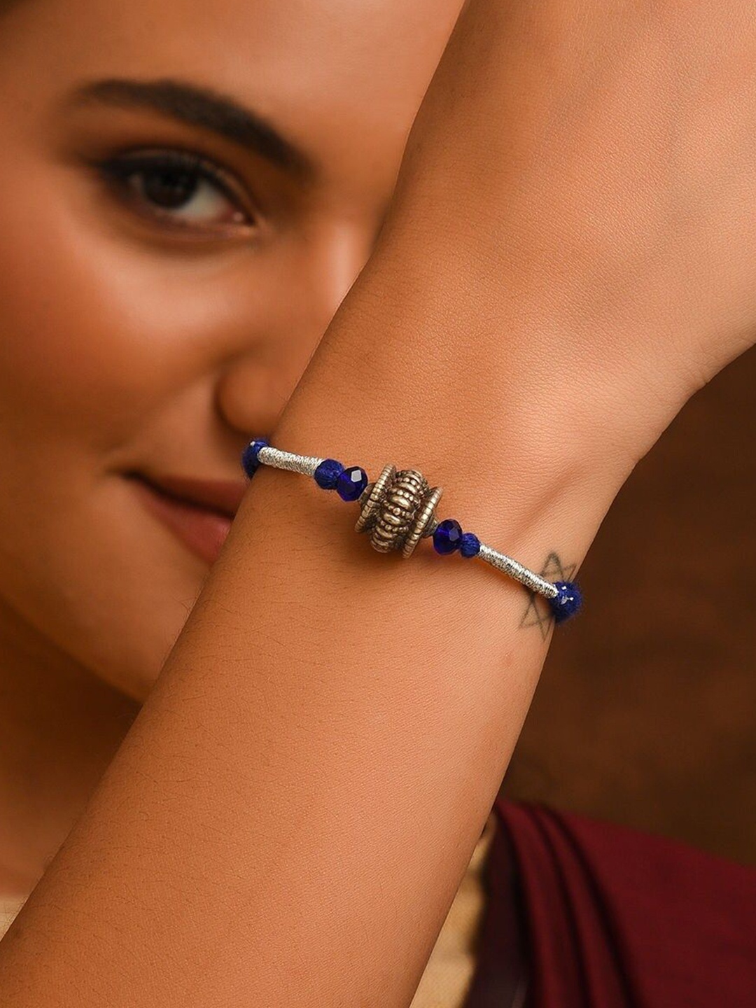 

JAYPORE Women Silver-Plated Beaded Wraparound Bracelet