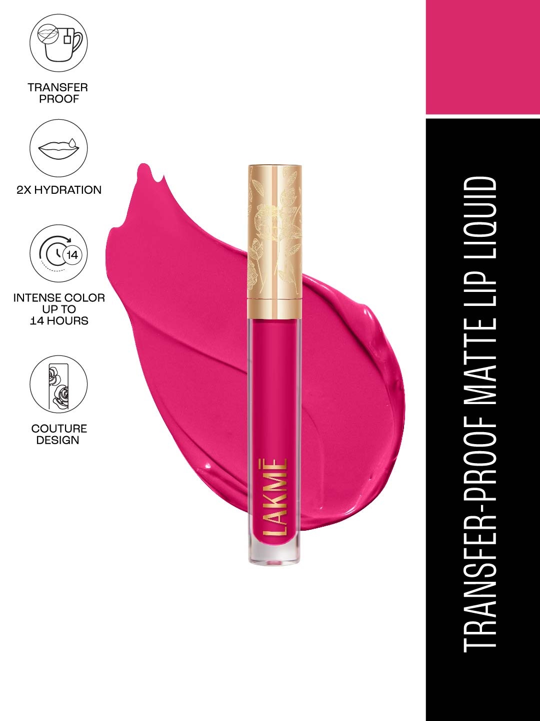 

Lakme Rouge Bloom Waterproof Matte Liquid Lipstick 3.5ml - Daring Dahlia 201, Fuchsia