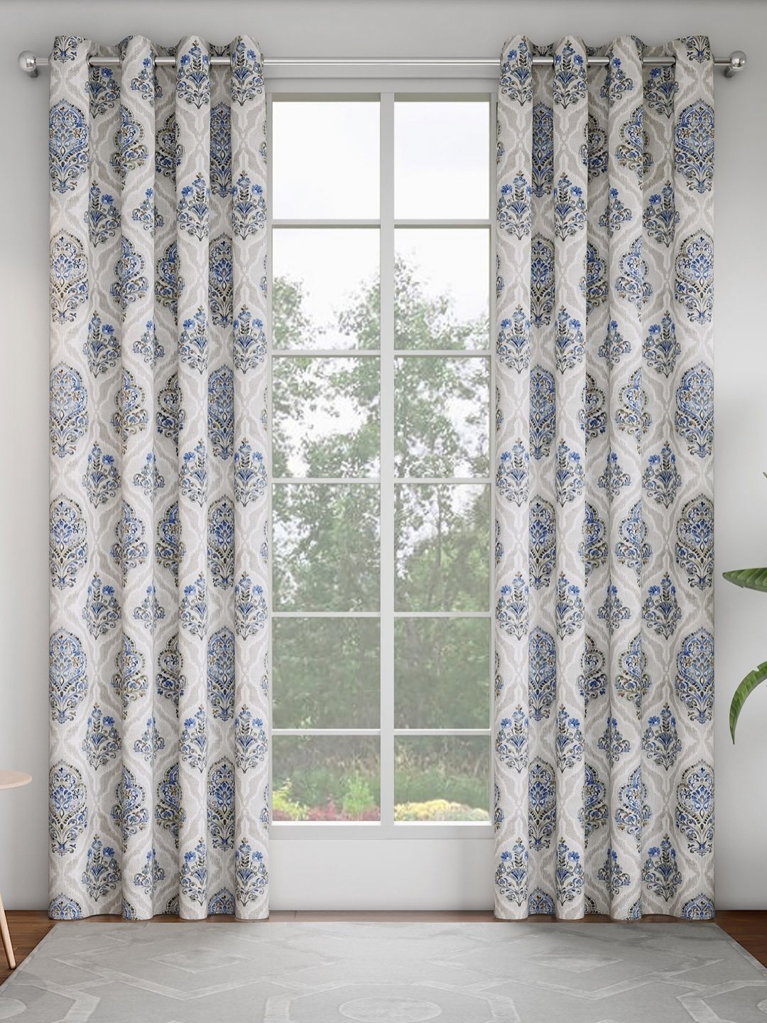 

GM White & Blue 2 Pieces Ethnic Motifs Printed Door Curtain
