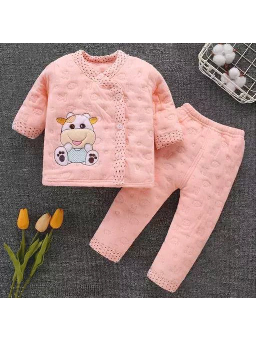 

Fancy Walas Kids Pure Cotton Self Design Clothing Set, Orange