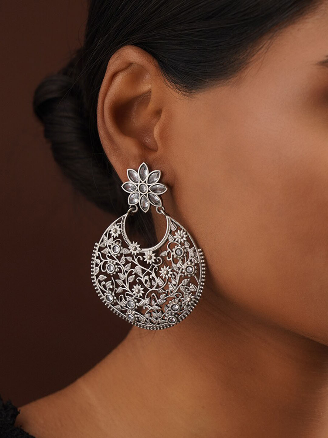

JAYPORE Silver-Plated Contemporary Drop Earrings