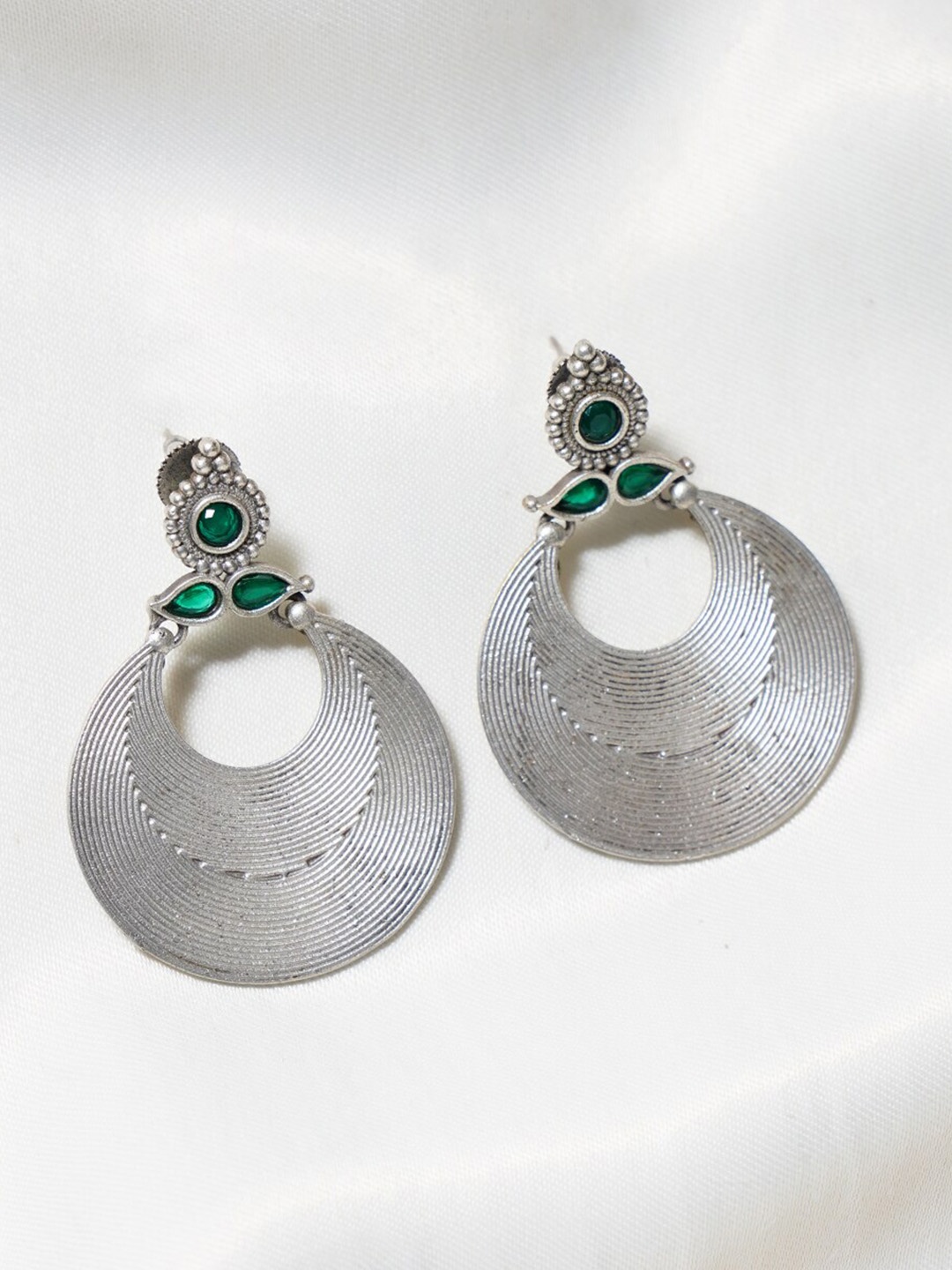 

JAYPORE Stone Studded Contemporary Drop Earrings, Silver