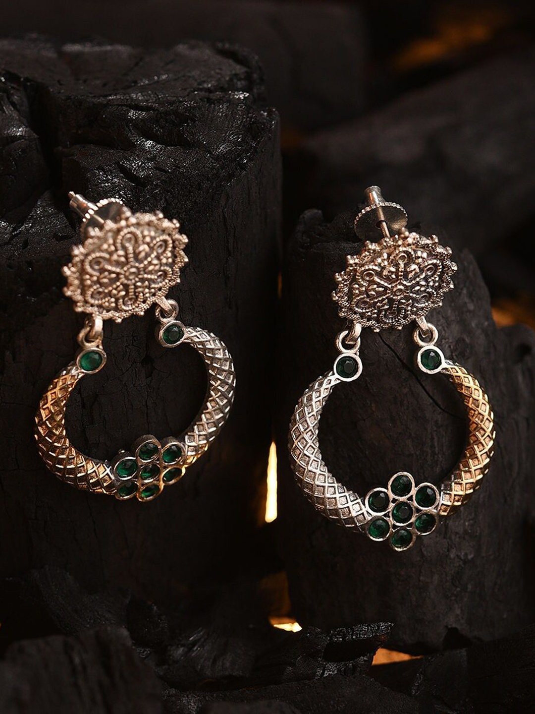 

JAYPORE Stone Studded Contemporary Drop Earrings, Gold