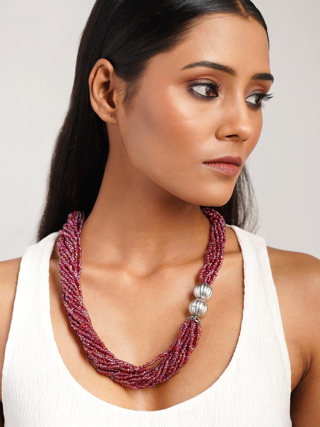 

JAYPORE Beaded Necklace, Pink