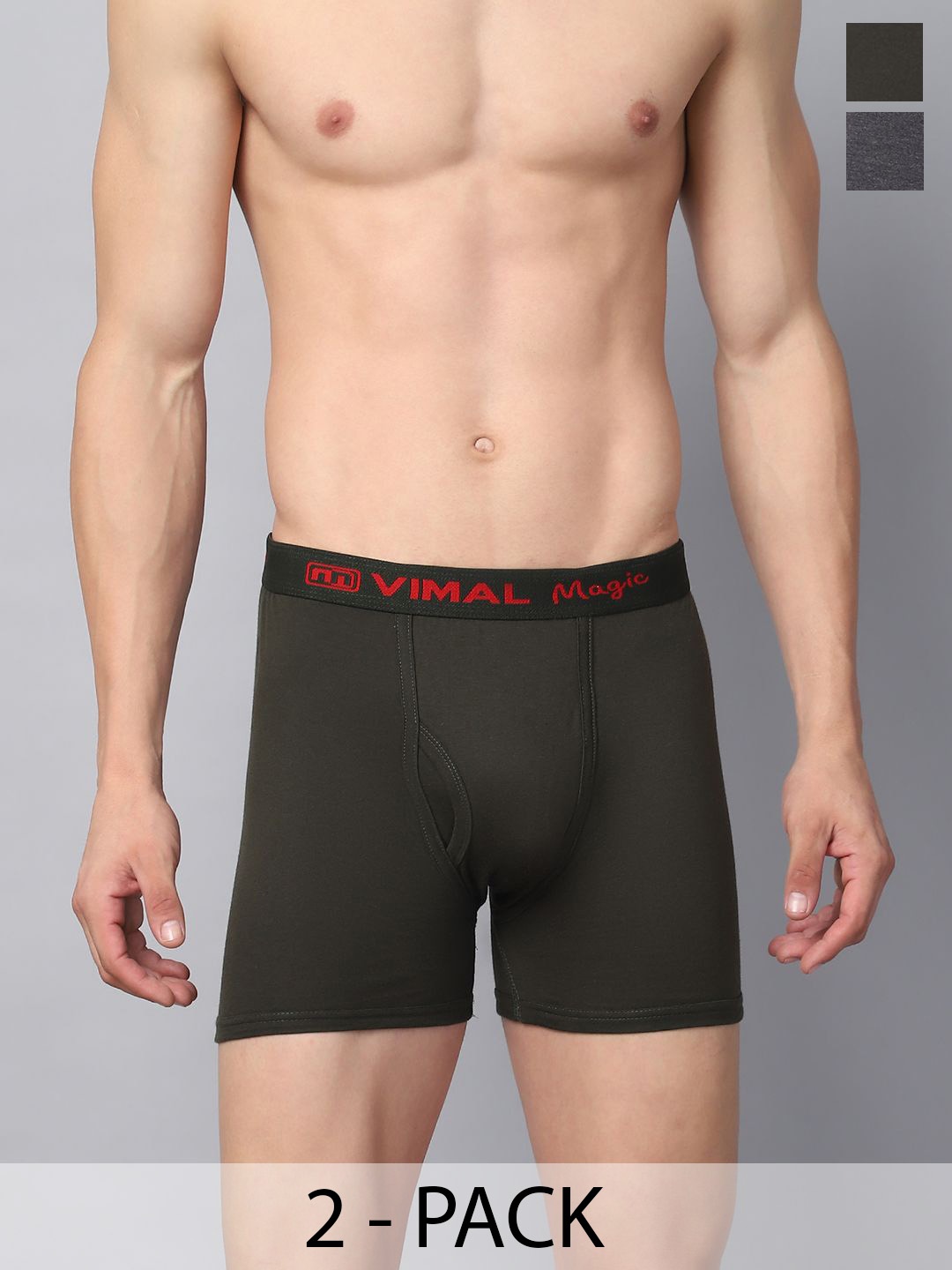 

VIMAL JONNEY Pack Of 2 Outer Elastic Cotton Trunks MAGIC__RED__H__02, Grey