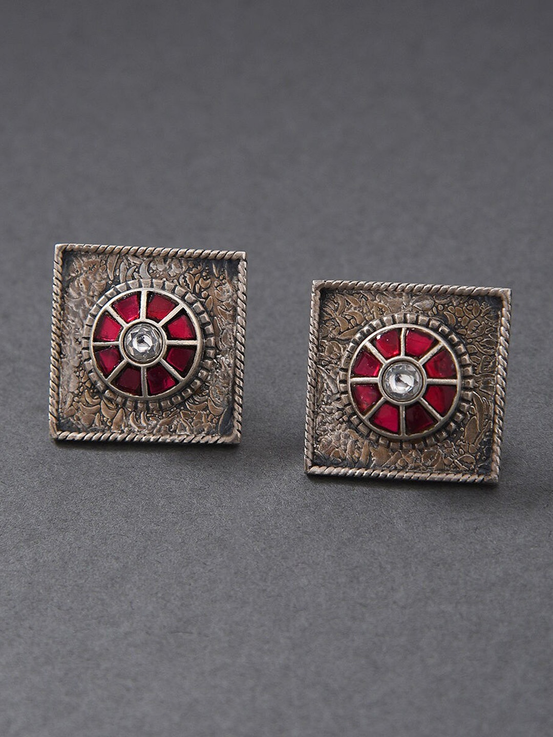 

JAYPORE Enamelled Square Shaped Studs, Silver