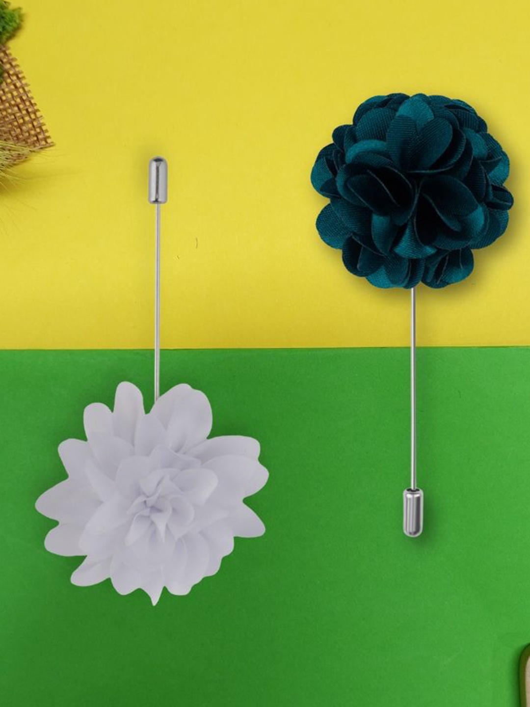 

The Tie Hub Men Set Of 2 Dahlia Flower Lapel Pin Brooch, Green