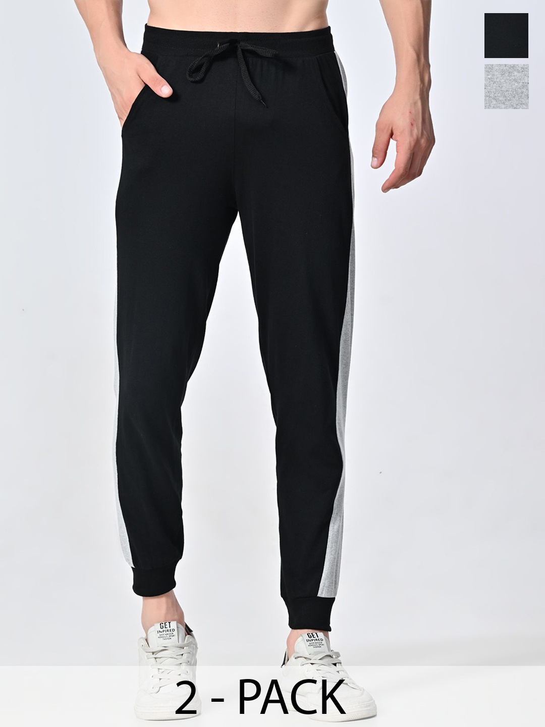 

BAESD Men Pack Of 2 Cotton Regular Fit Mid-Rise Joggers, Black