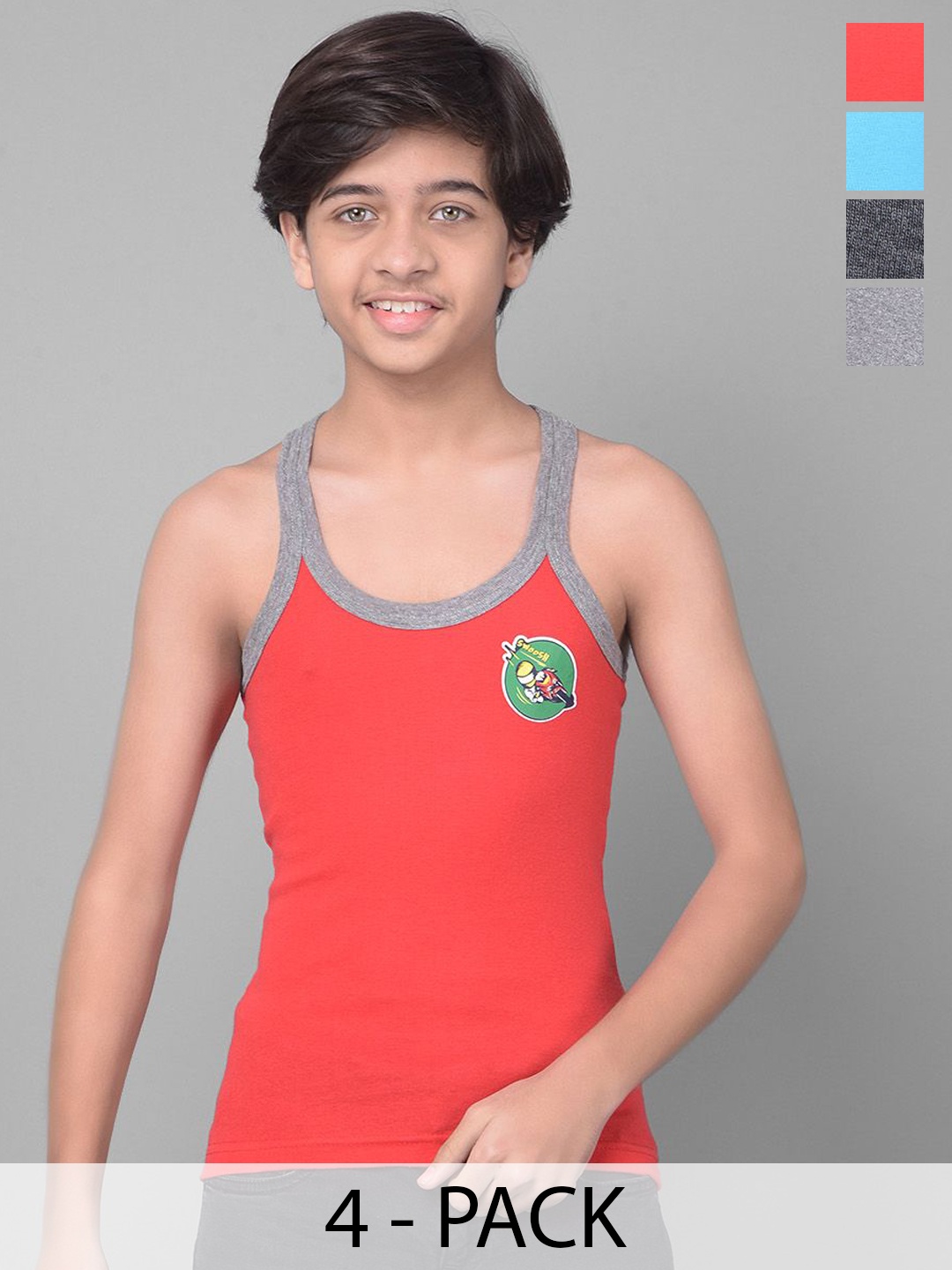 

Dollar Bigboss Pack Of 4 Boys Cotton Innerwear Vests, Red