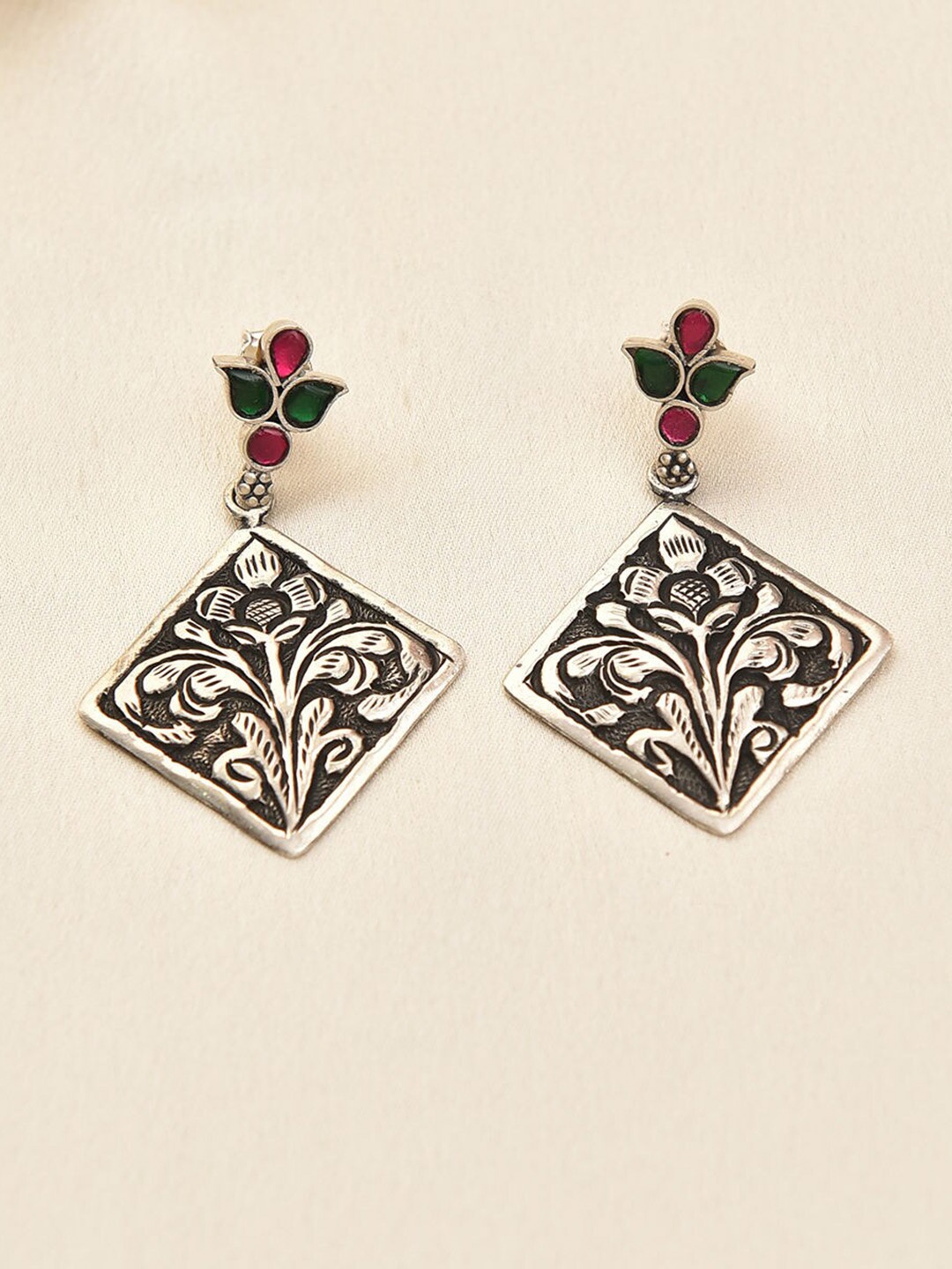 

JAYPORE Silver-Plated Contemporary Drop Earrings