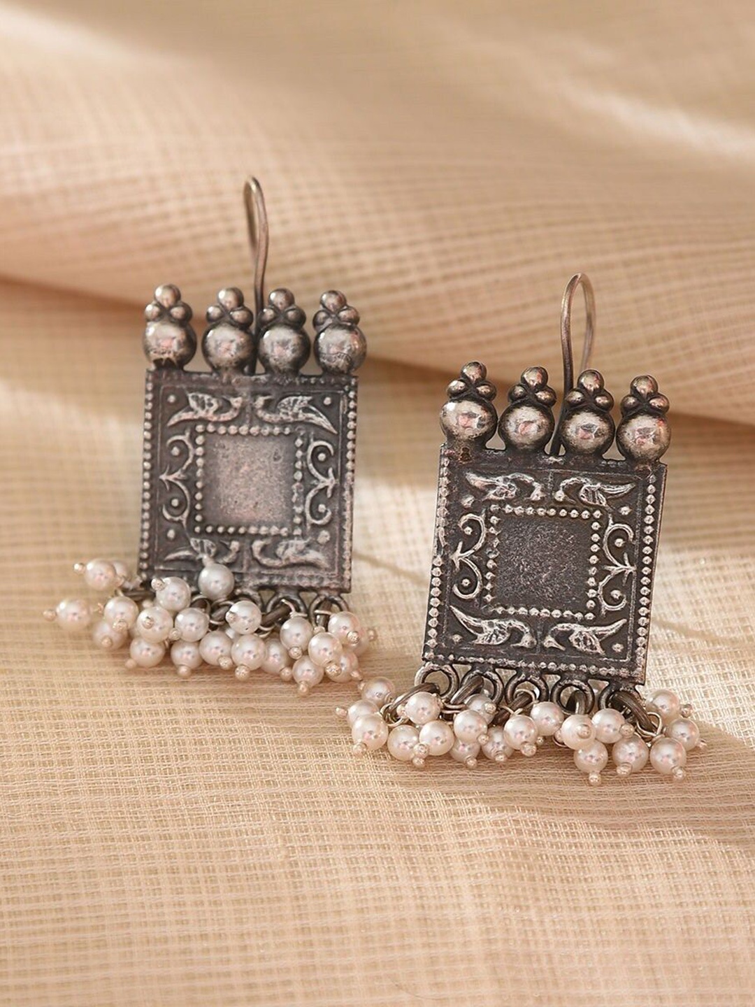 

JAYPORE Beaded Contemporary Drop Earrings, Silver