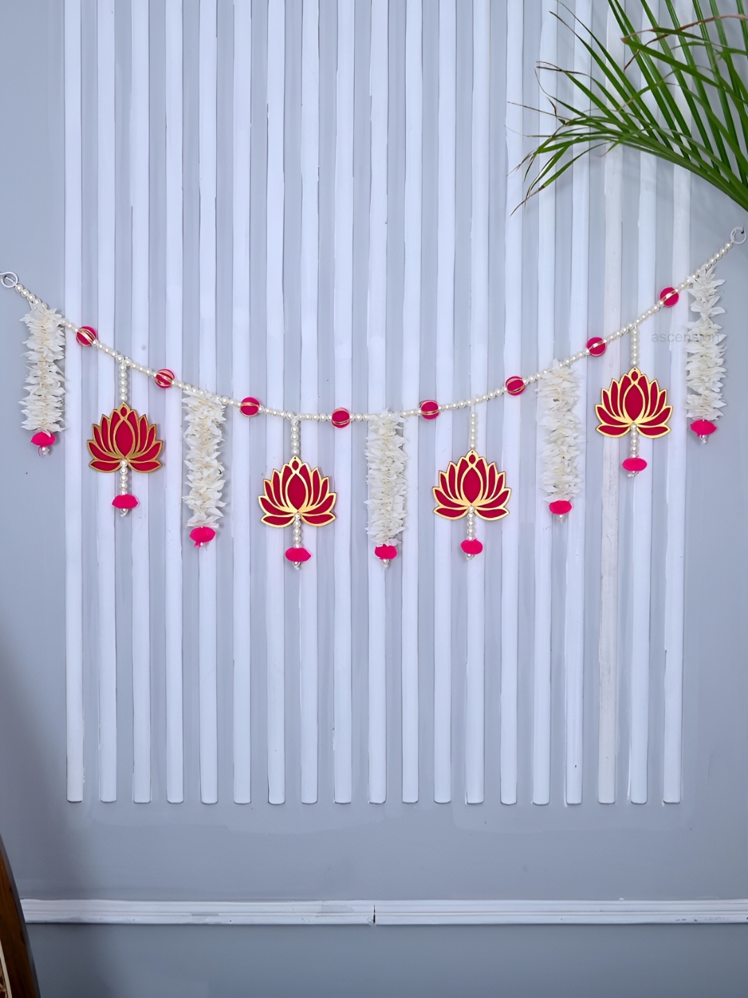 

Ascension White & Pink Wooden Lotus Toran Door Hanging Festive Decor