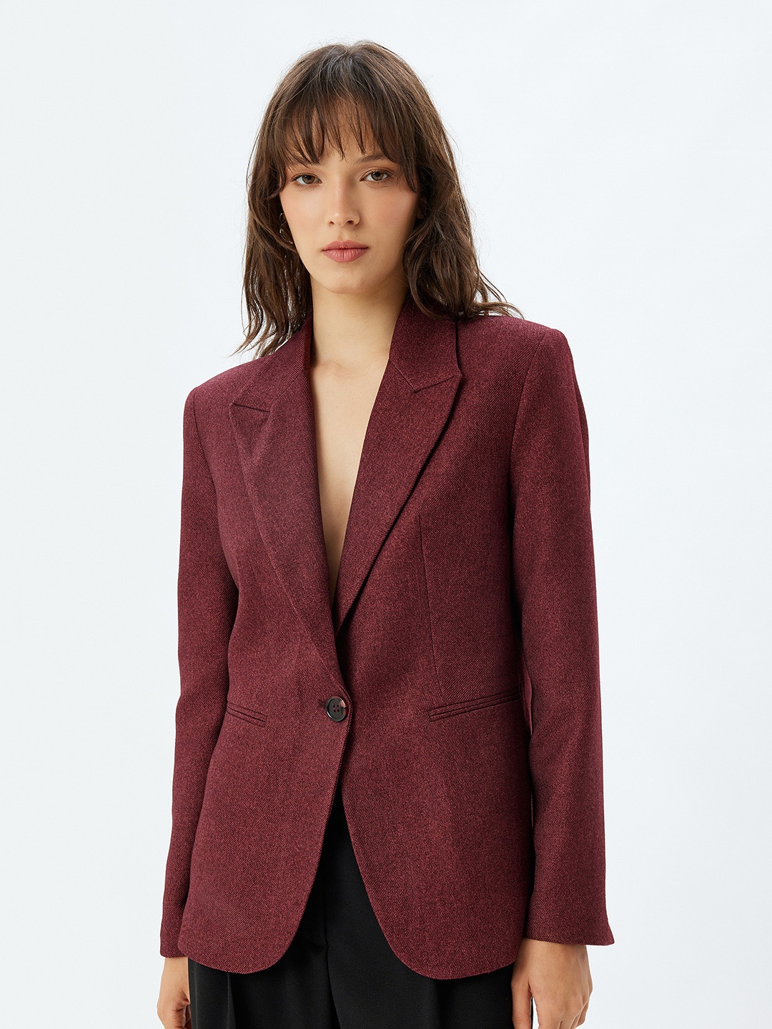 

Koton Notched Lapel Long Sleeves Single Breasted Blazer, Maroon