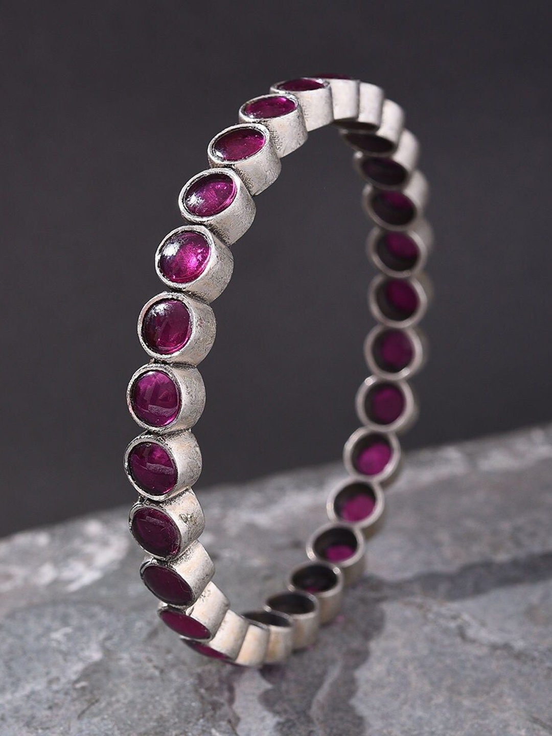

JAYPORE Oxidised Silver Artificial Stones-Studded Bangles