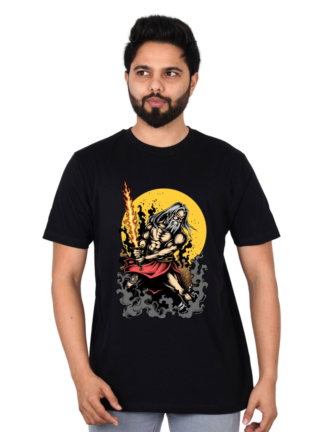 

LA MILANO Men Graphic Printed Round Neck Pure Cotton Slim Fit T-shirt, Black