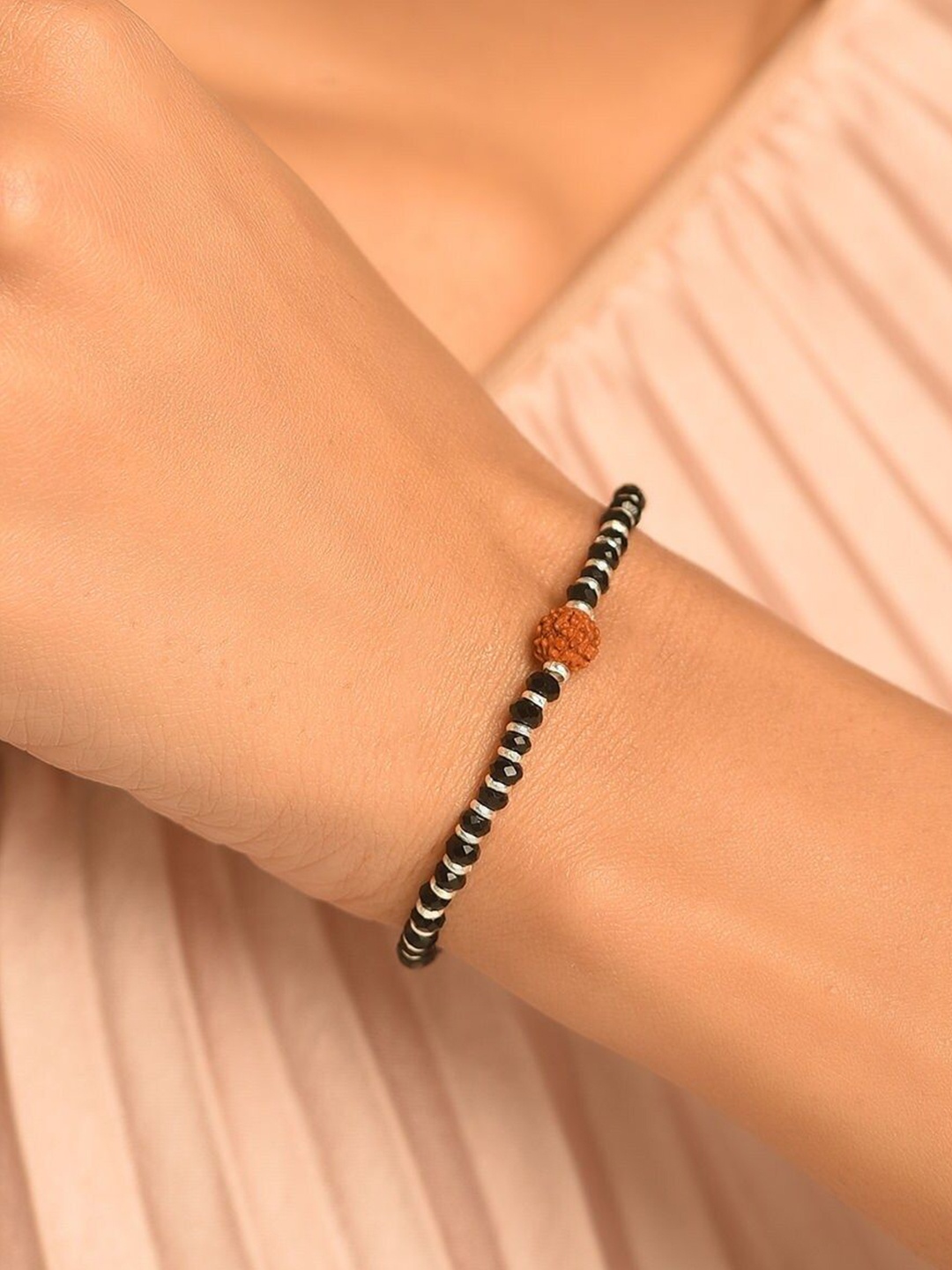 

JAYPORE Silver-Plated Onyx Studded Wraparound Bracelet