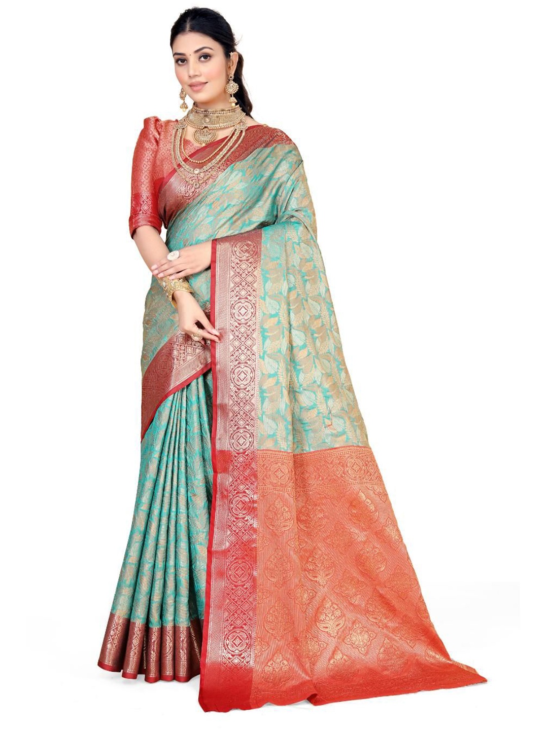 

JAY FASHION Woven Design Zari Banarasi Saree, Green