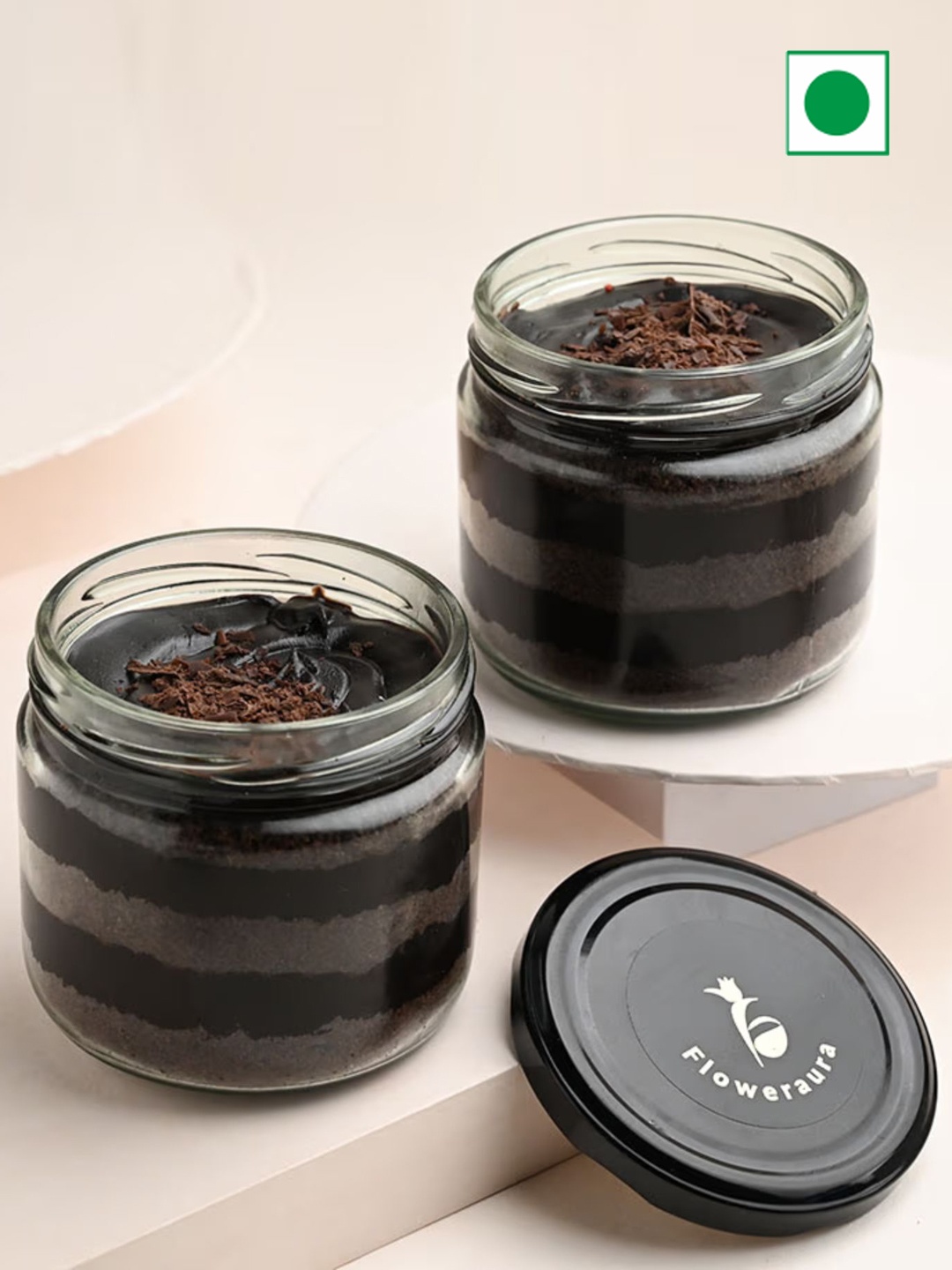 

Floweraura 2Pcs Chocolate Trufffle Flavour Eggless Round Jar Cakes- 500gms, Brown