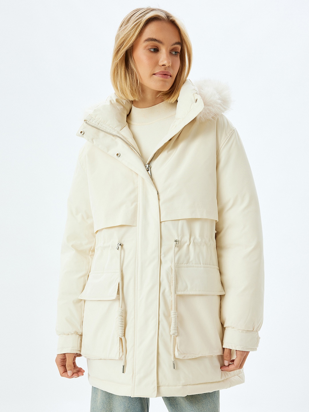

Koton Women Single-Breasted Overcoat, White