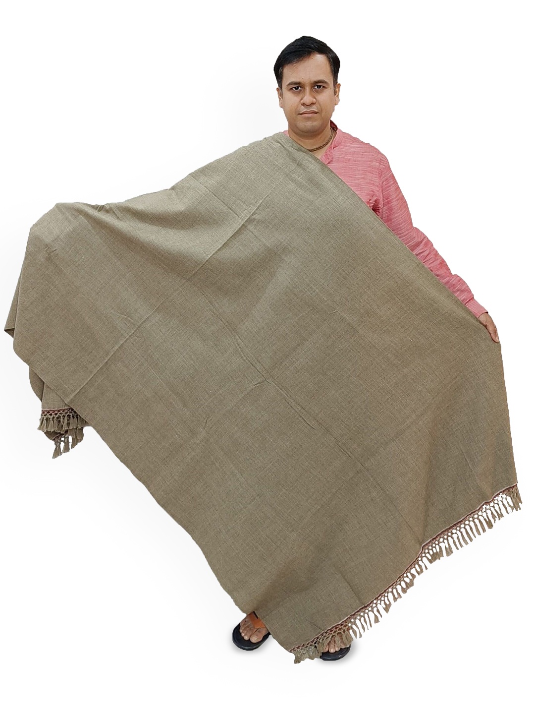 

Vrinde Woollen Shawl With Tasselled Border, Beige