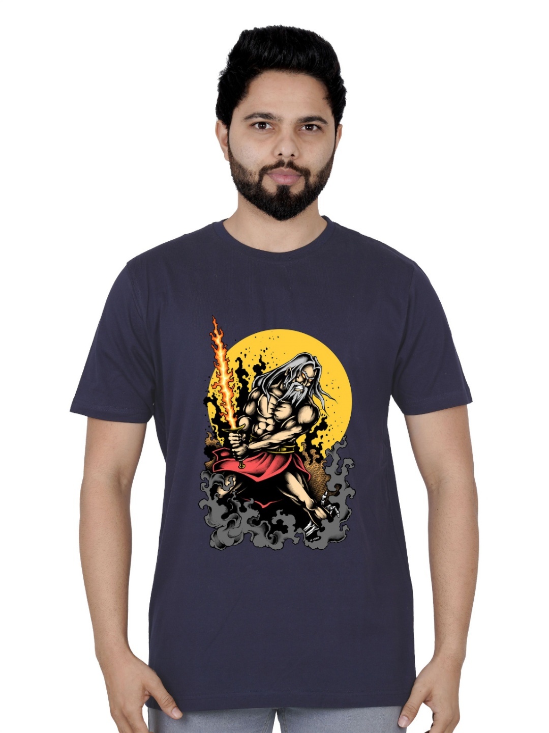 

LA MILANO Men Graphic Printed Round Neck Pure Cotton Slim Fit T-shirt, Navy blue