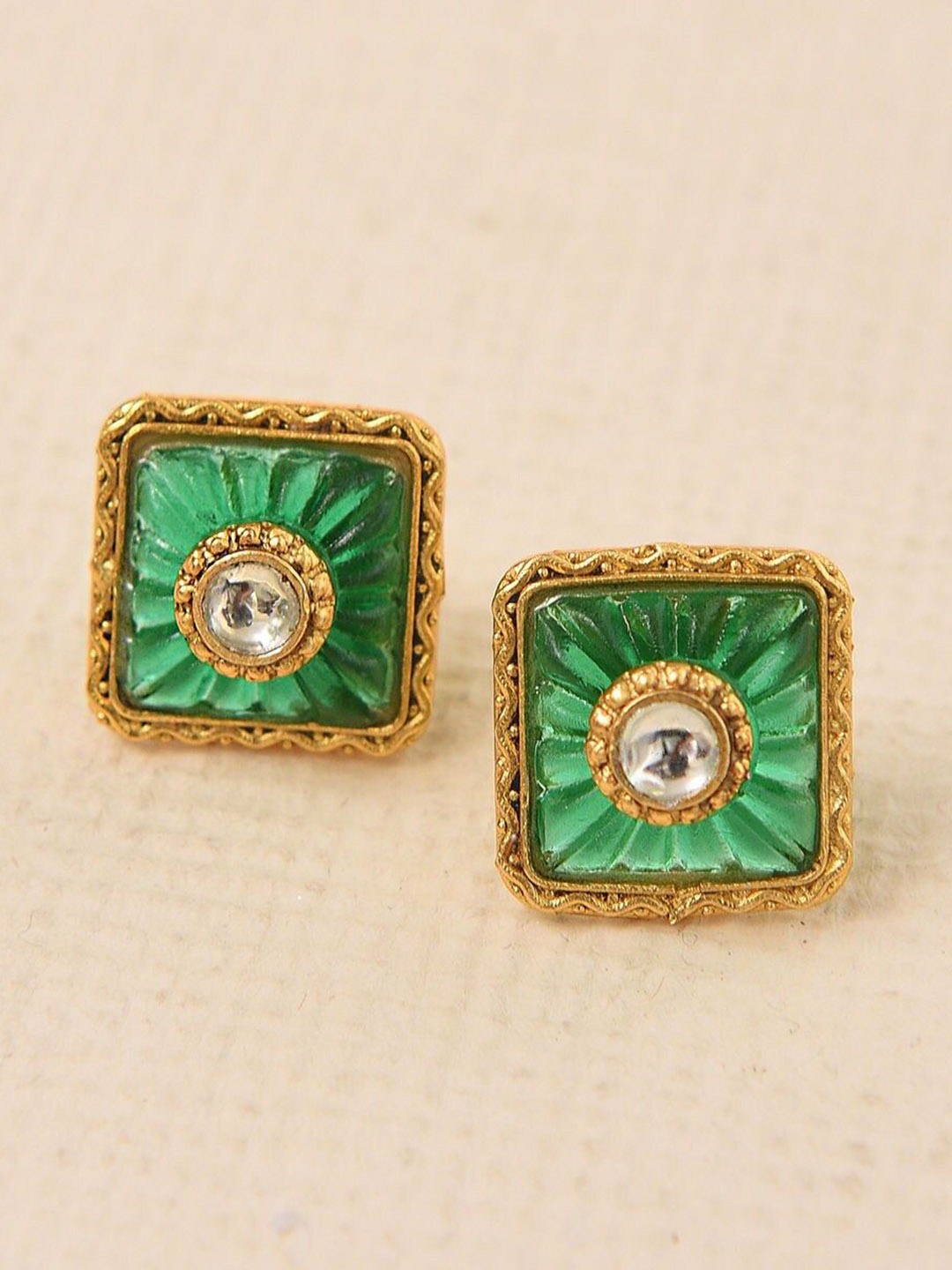 

JAYPORE Stone Studded Square Studs, Gold