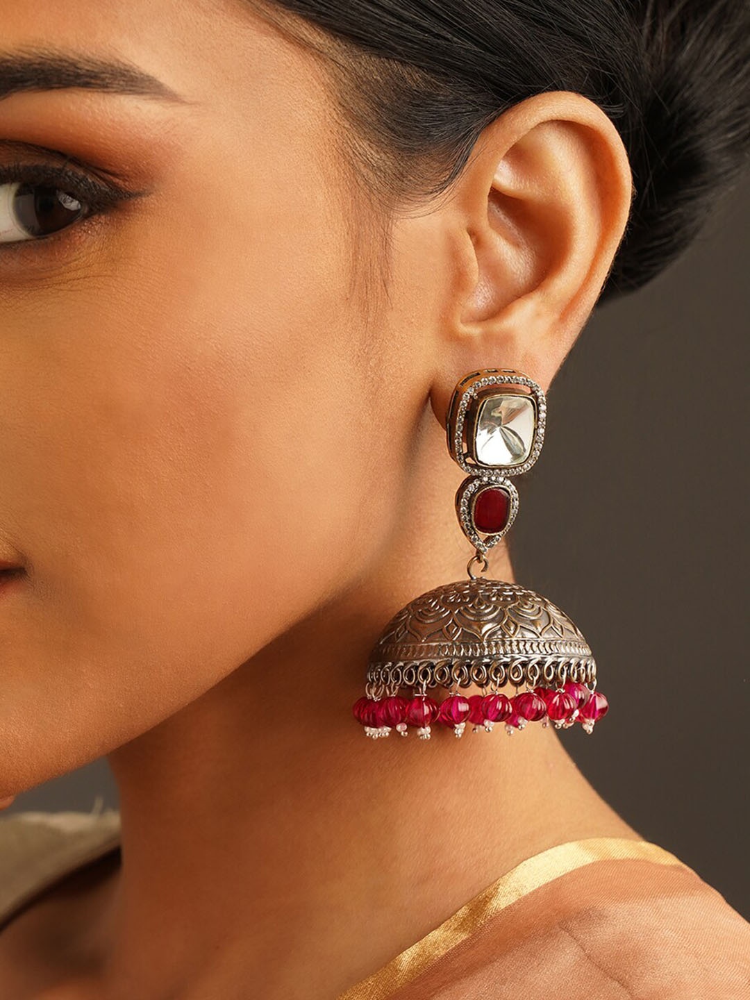 

JAYPORE Contemporary Jhumkas Earrings, Silver