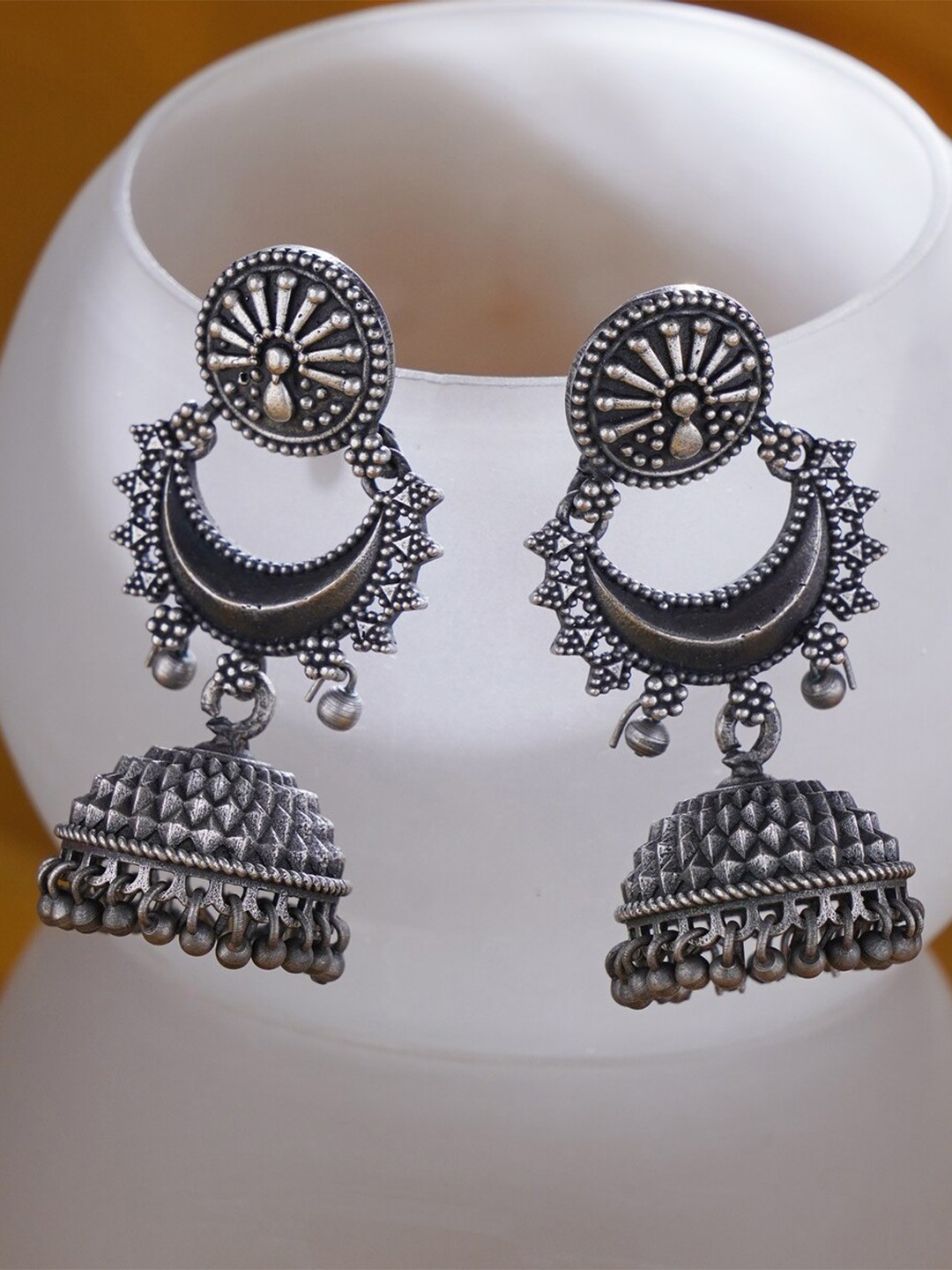 

JAYPORE Dome Shaped Jhumkas, Silver