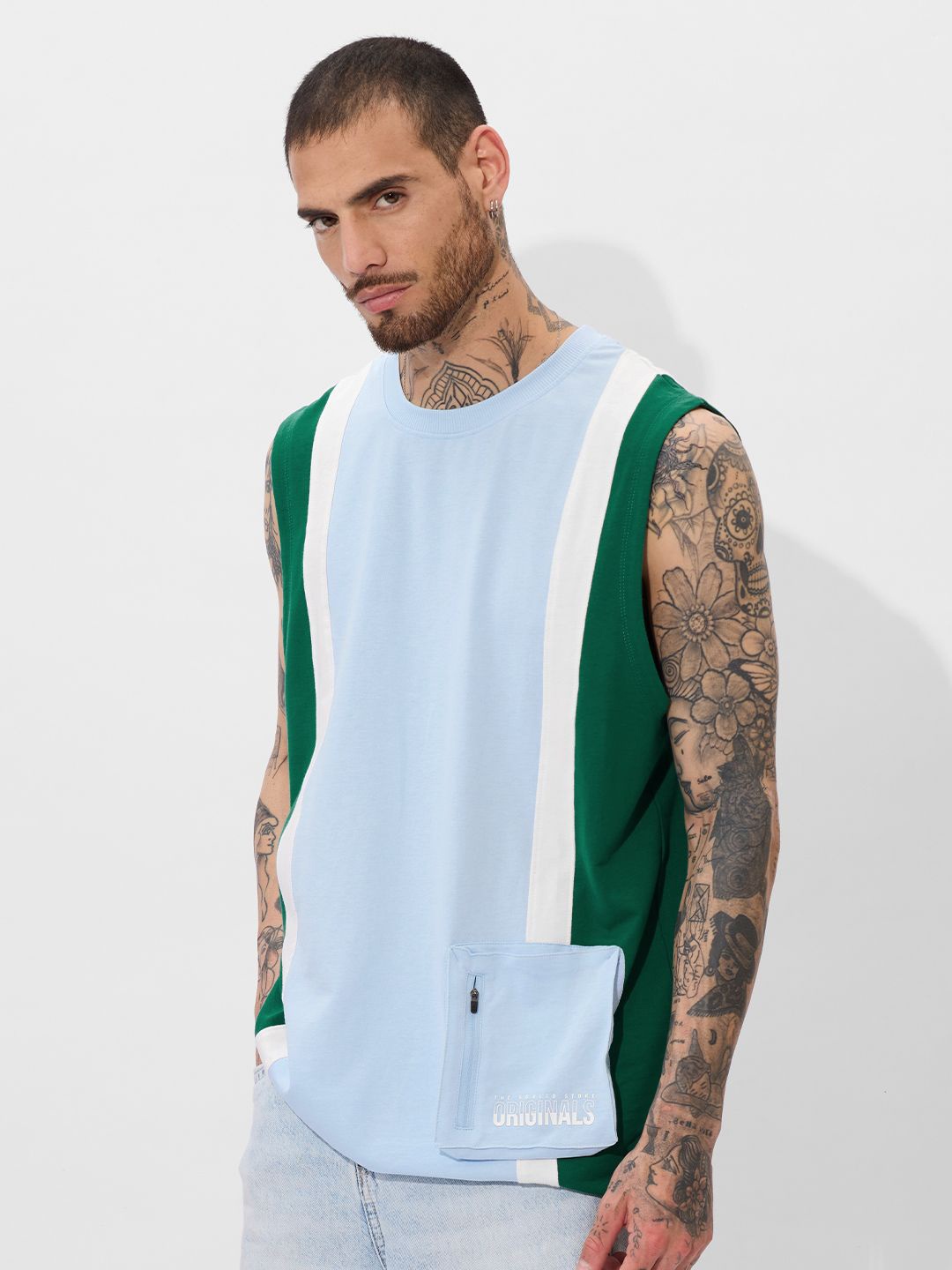 

The Souled Store Men Colourblocked Cotton Gym Vest 252092, Blue