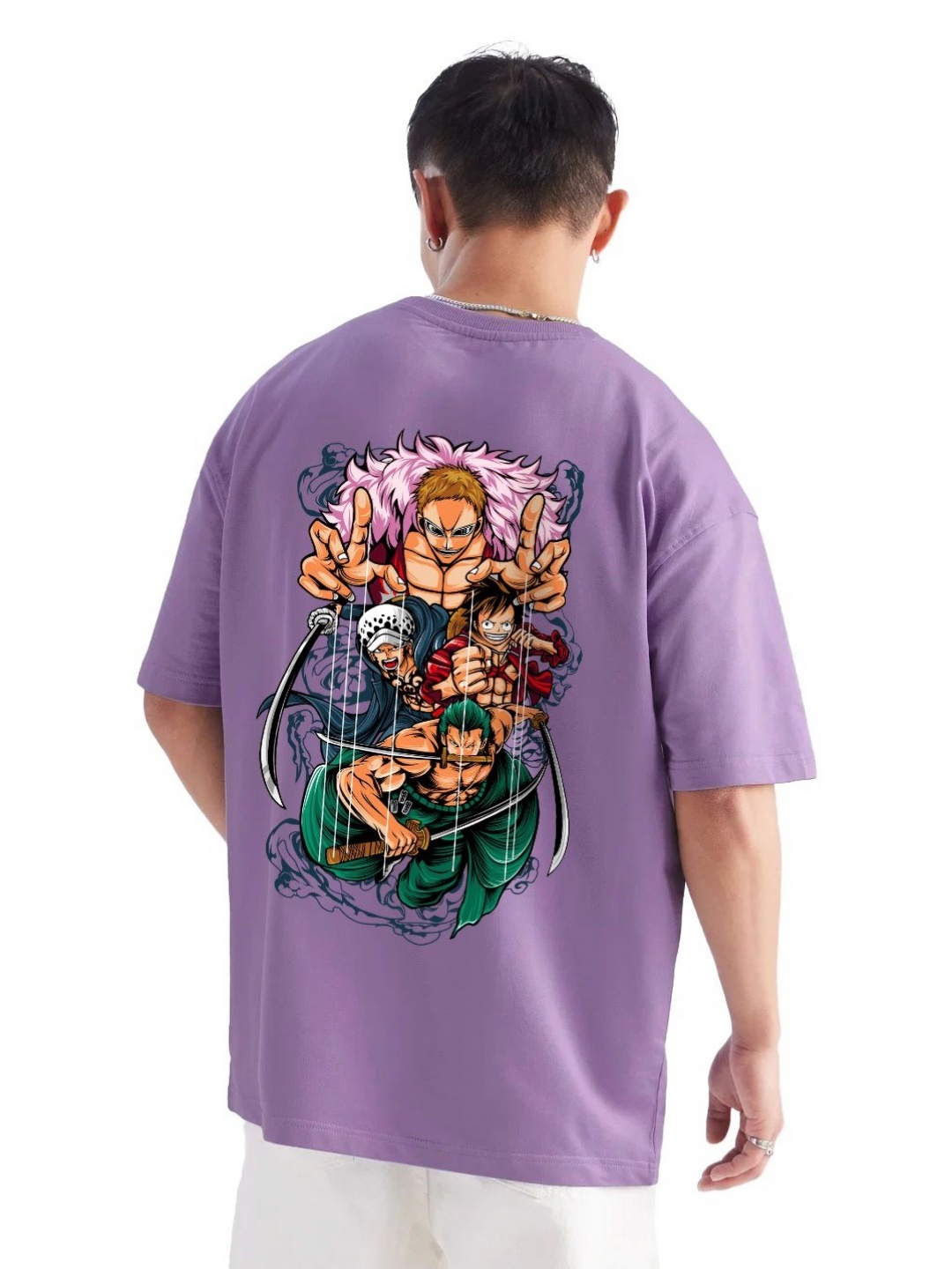 

fanideaz Men Graphic Printed Round Neck Cotton Oversized T-shirt, Violet