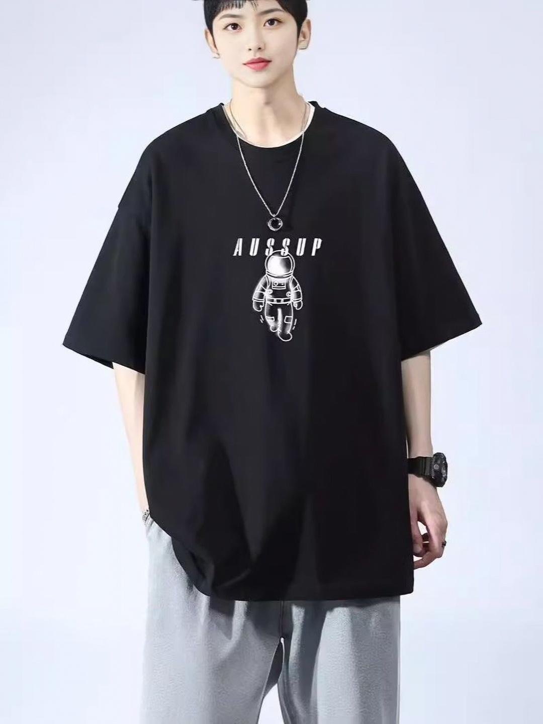 

StyleCast Typography Printed Round Neck Baggy T-shirt, Black