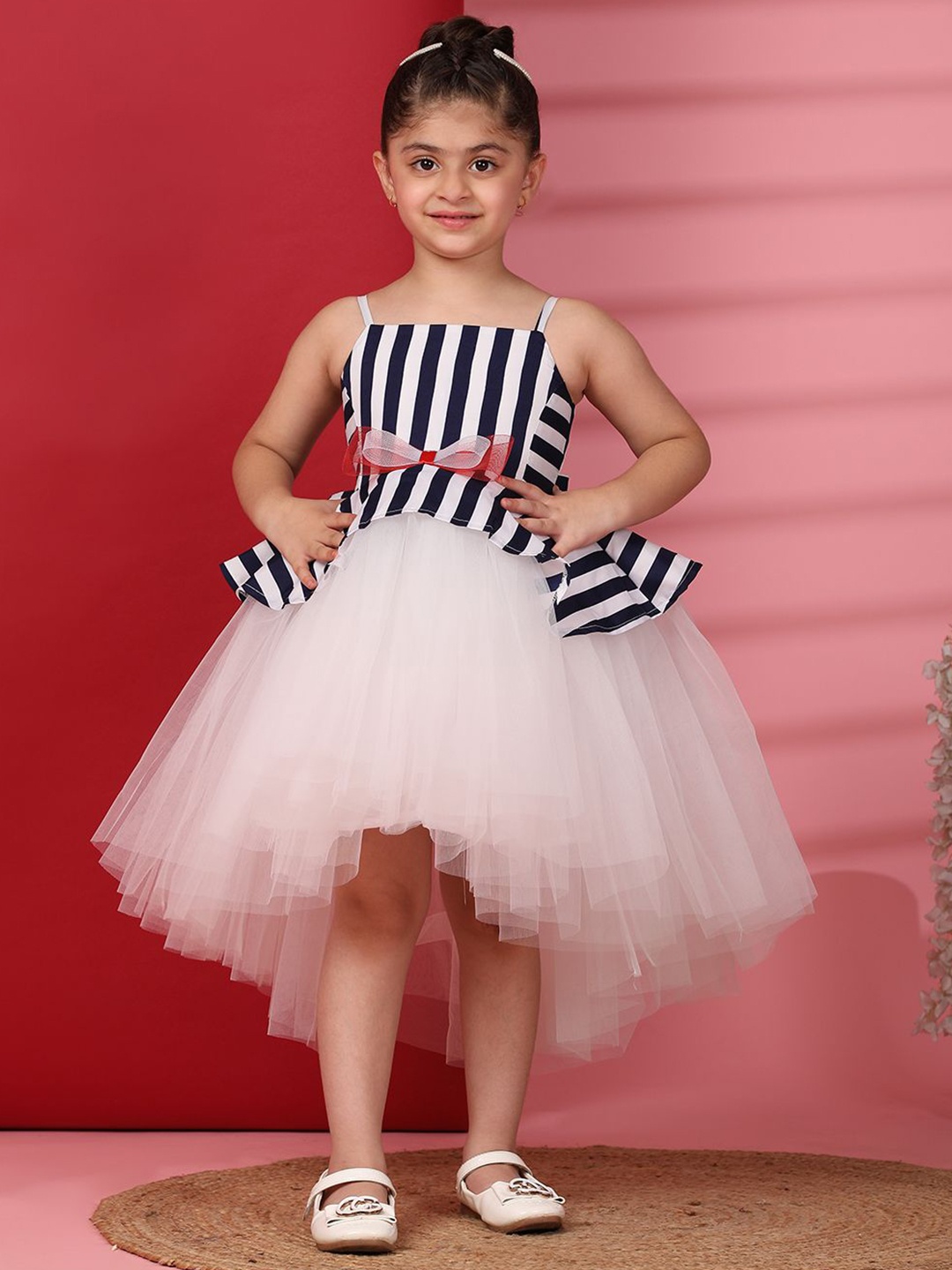 

Toy Balloon kids Checked Net Peplum Dress, Navy blue
