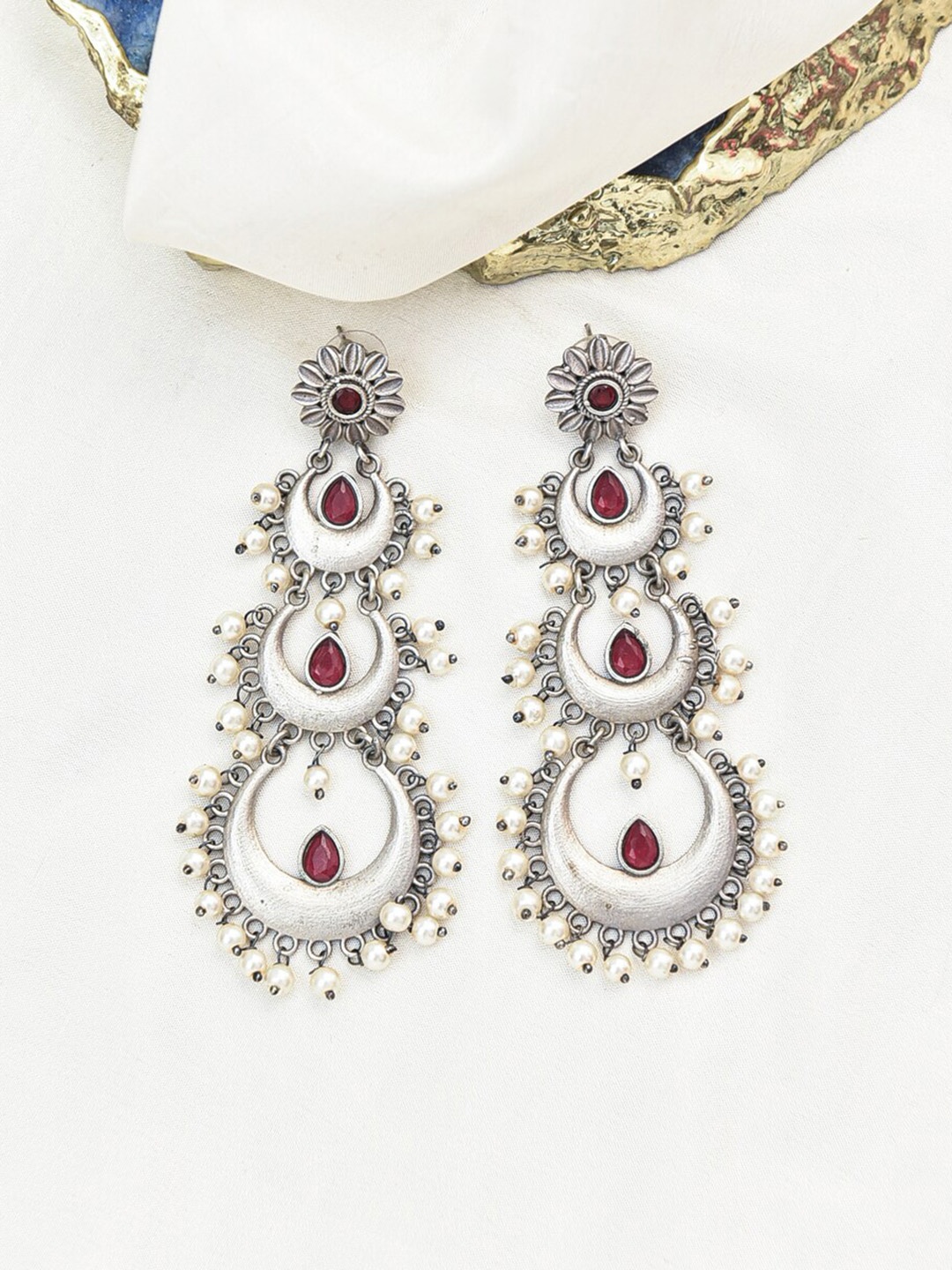 

JAYPORE Silver-Plated Contemporary Drop Earrings