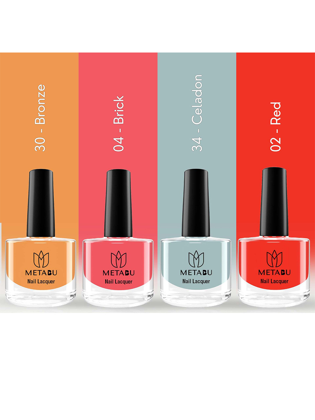 

METABU Set Of 4 Nail Lacquer - 8ml Each - Bronze 30 - Brick 04 - Celadon 34 - Red 02, Blue