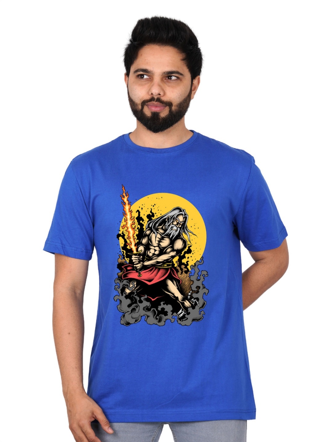 

LA MILANO Men Graphic Printed Round Neck Pure Cotton Slim Fit T-shirt, Blue