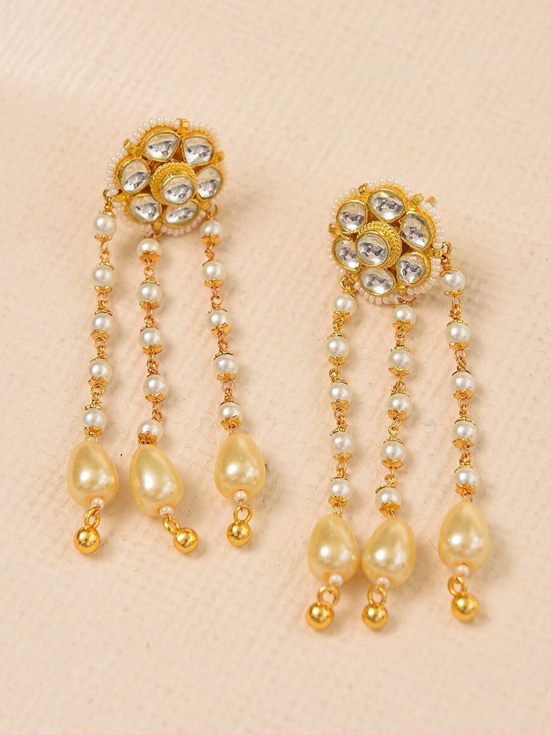 

JAYPORE Stone Studded Contemporary Drop Earrings, Gold