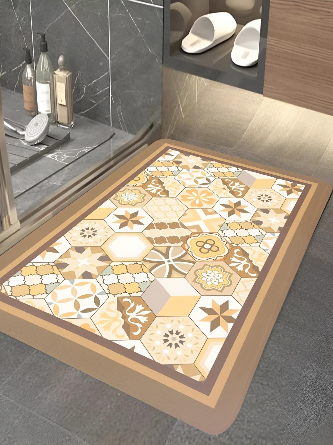 

HomeCloud Yellow & Brown Geometric Printed Non-Slip Floor Mats