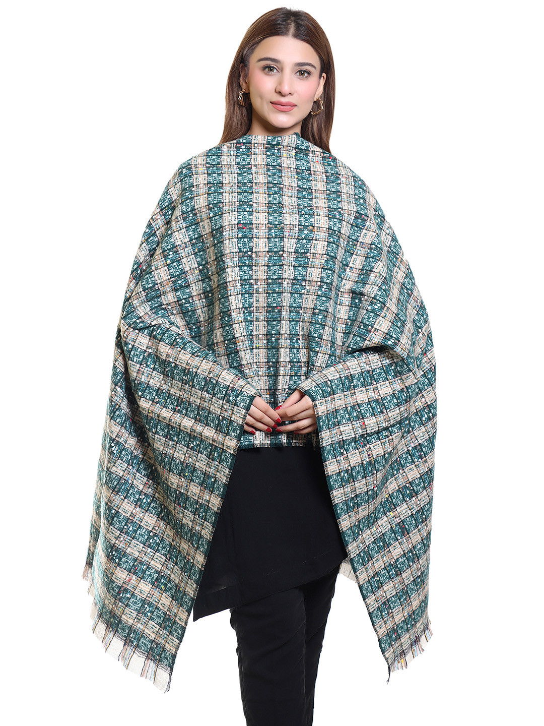 

Oswal International Women Geometric Woven Design Acrylic Shawl, Teal