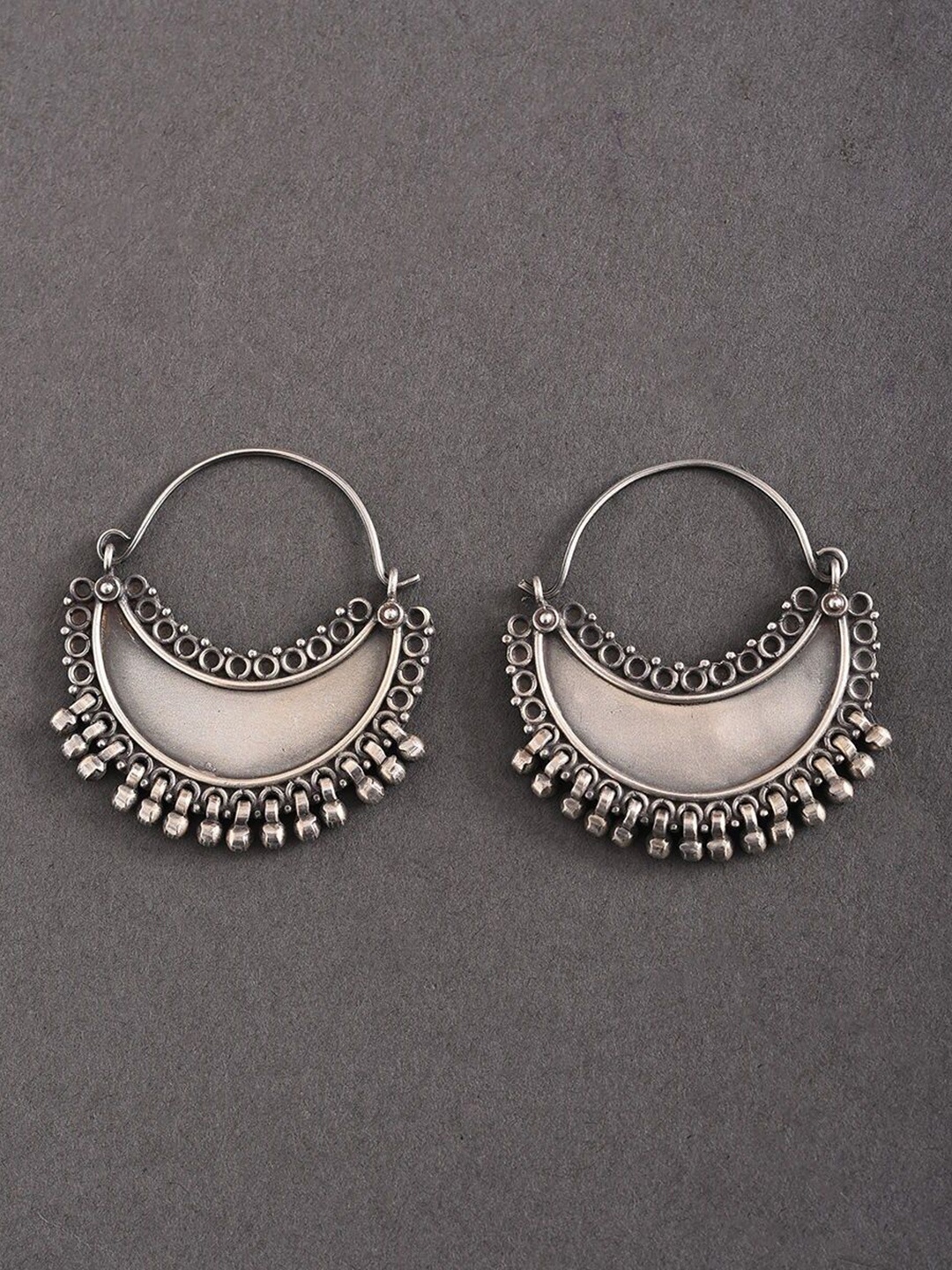 

JAYPORE Contemporary Oxidised Hoops, Silver