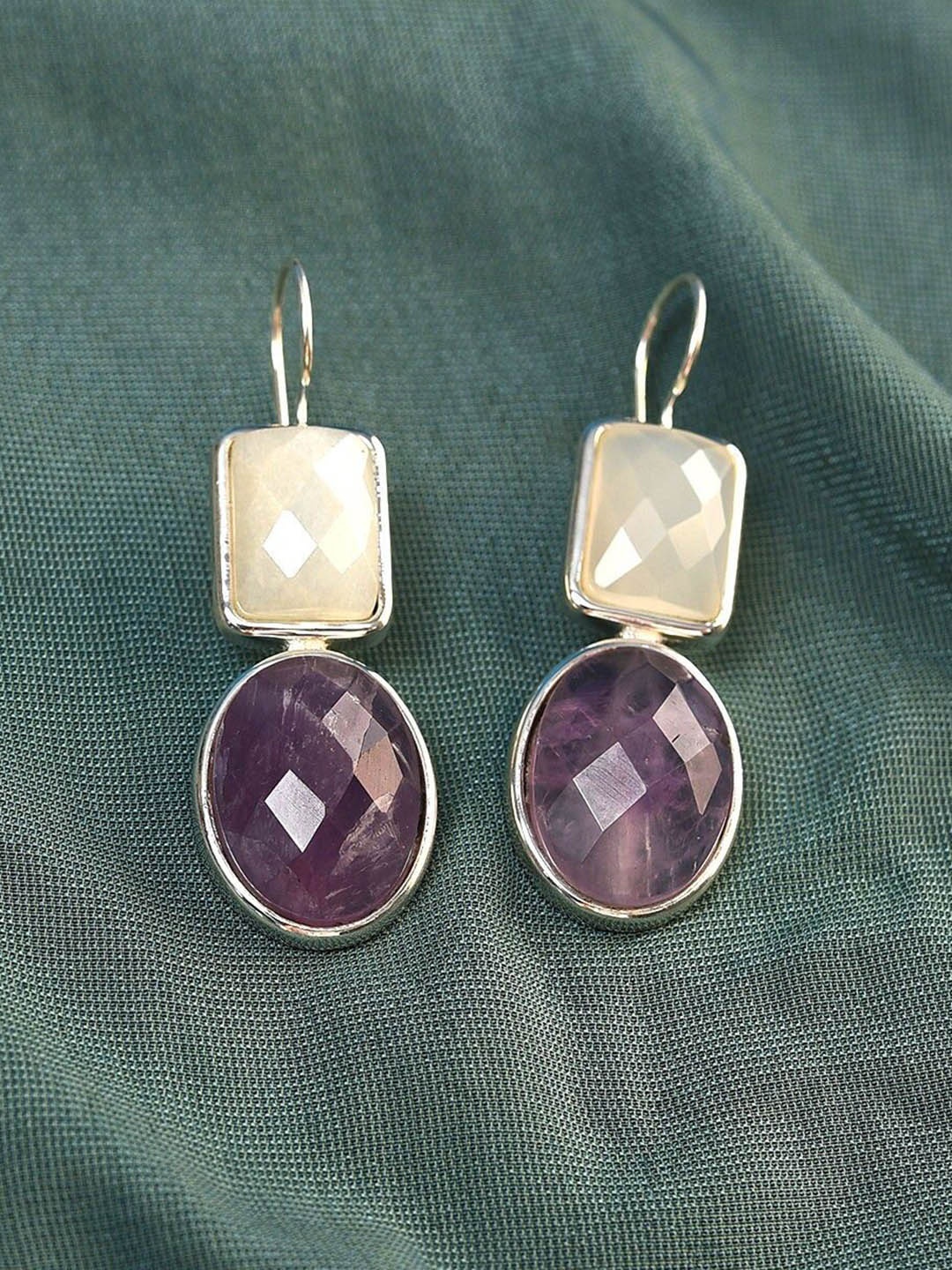 

JAYPORE Silver Plated Contemporary Quartz Drop Earrings