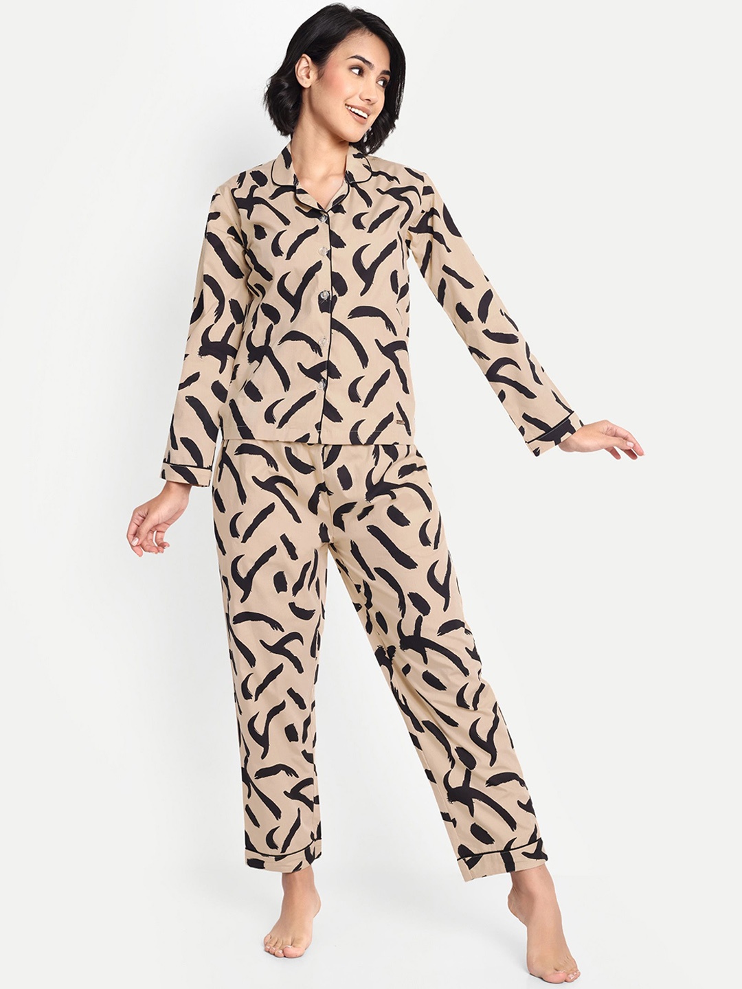 

GAB Women Printed Night suit, Beige