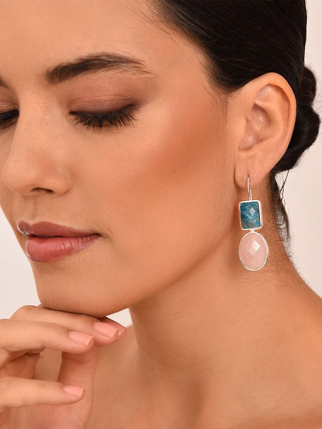 

JAYPORE Silver-Plated Contemporary Amethyst Stone Studded Drop Earrings