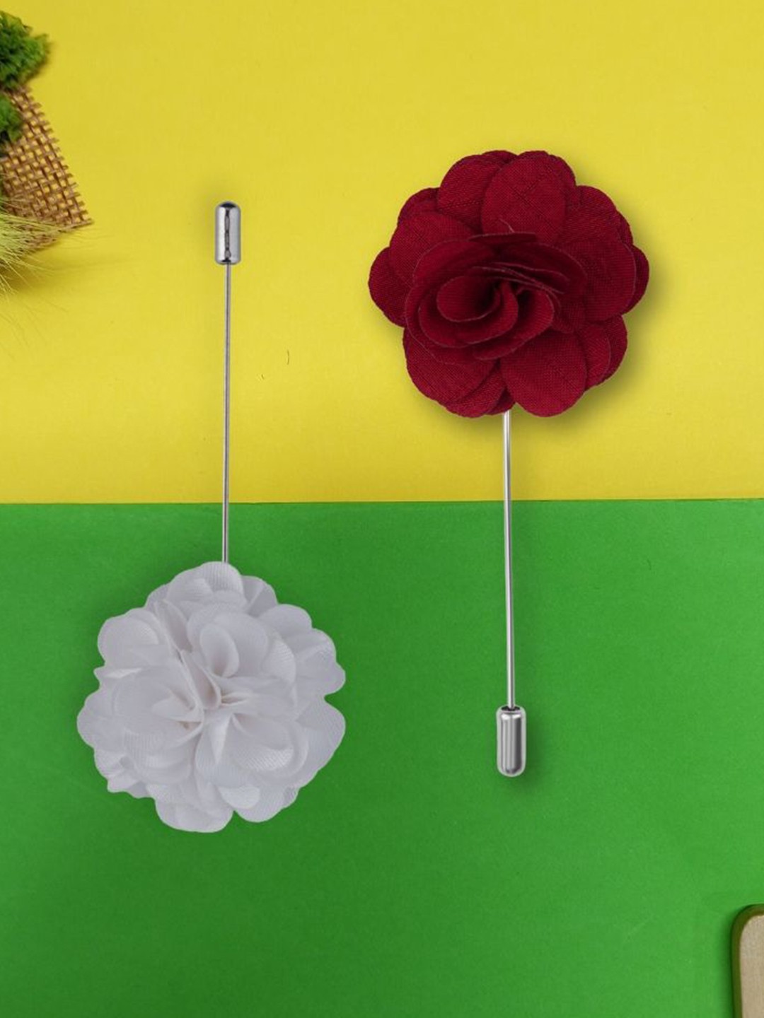 

The Tie Hub Pack Of 2 Men Marigold Flower Shaped Lapel Pin Brooch, Red