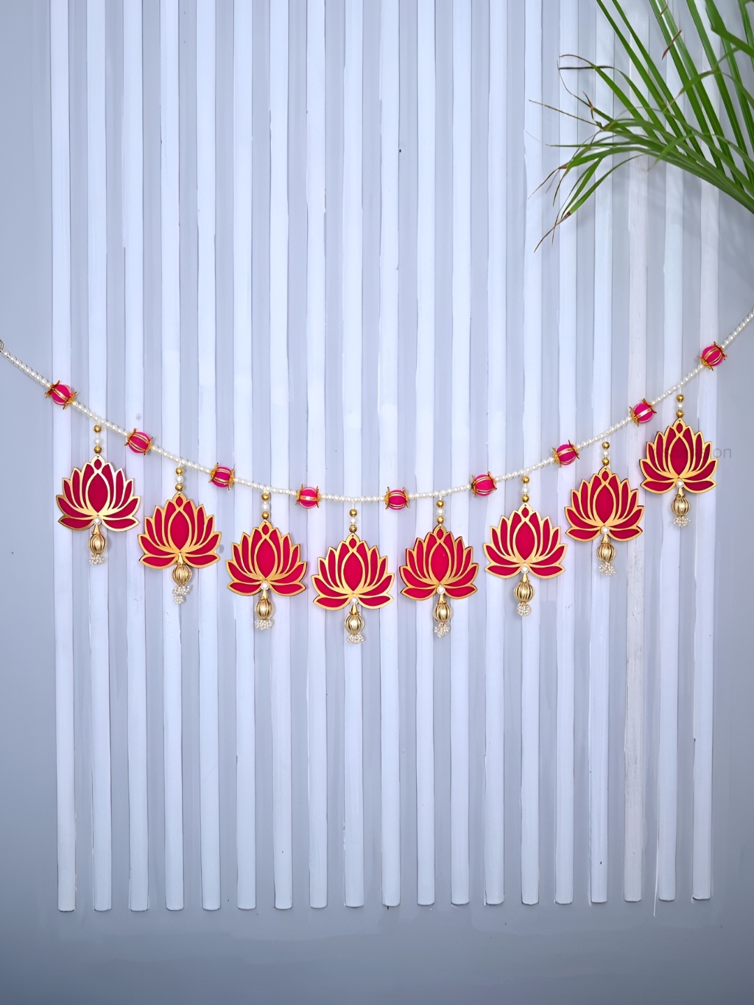 

Ascension Pink and GoldToned Wooden Lotus Toran For Door Hanging