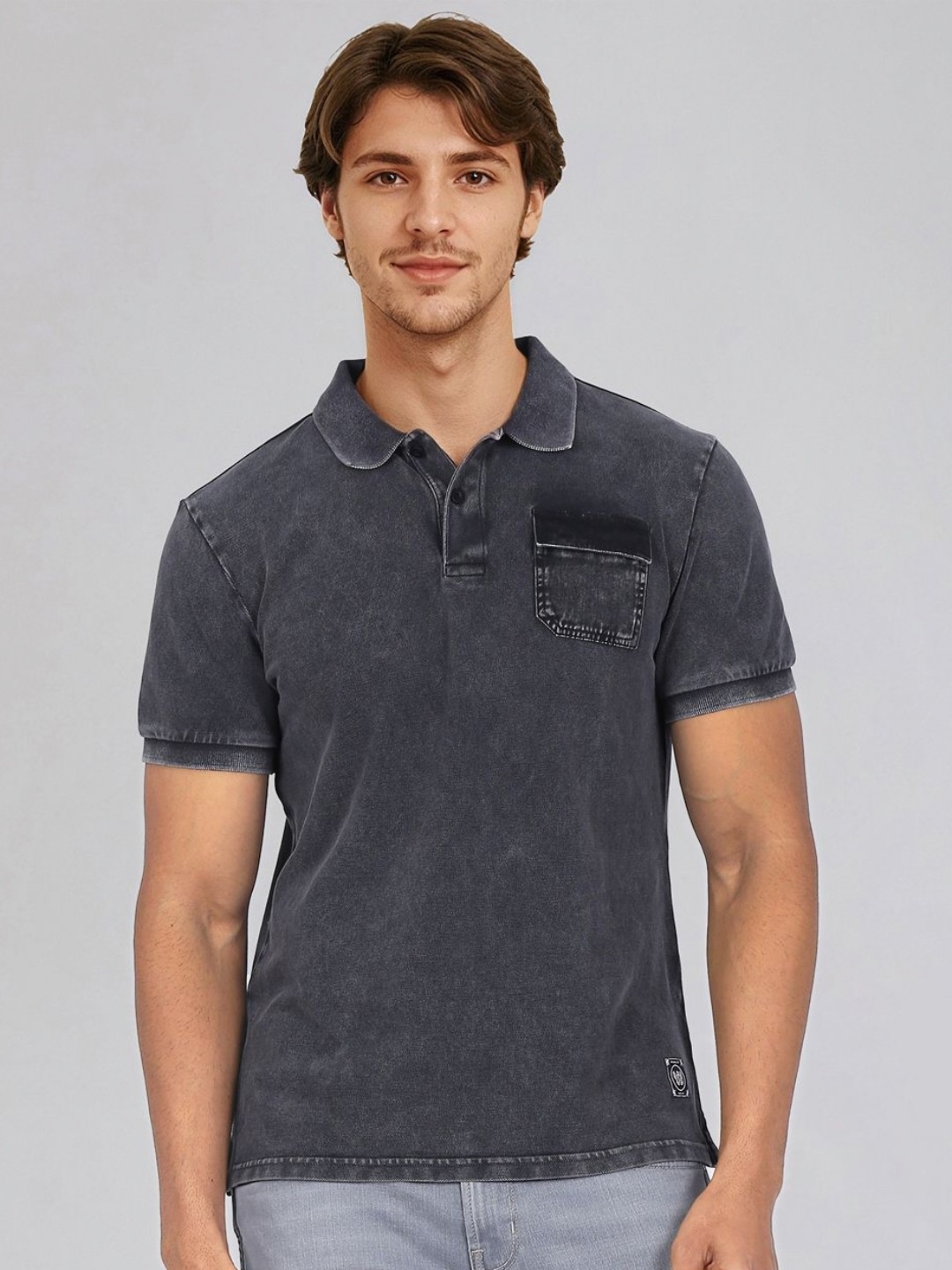 

Wrangler Men Solid Polo Collar Cotton T-shirt, Grey