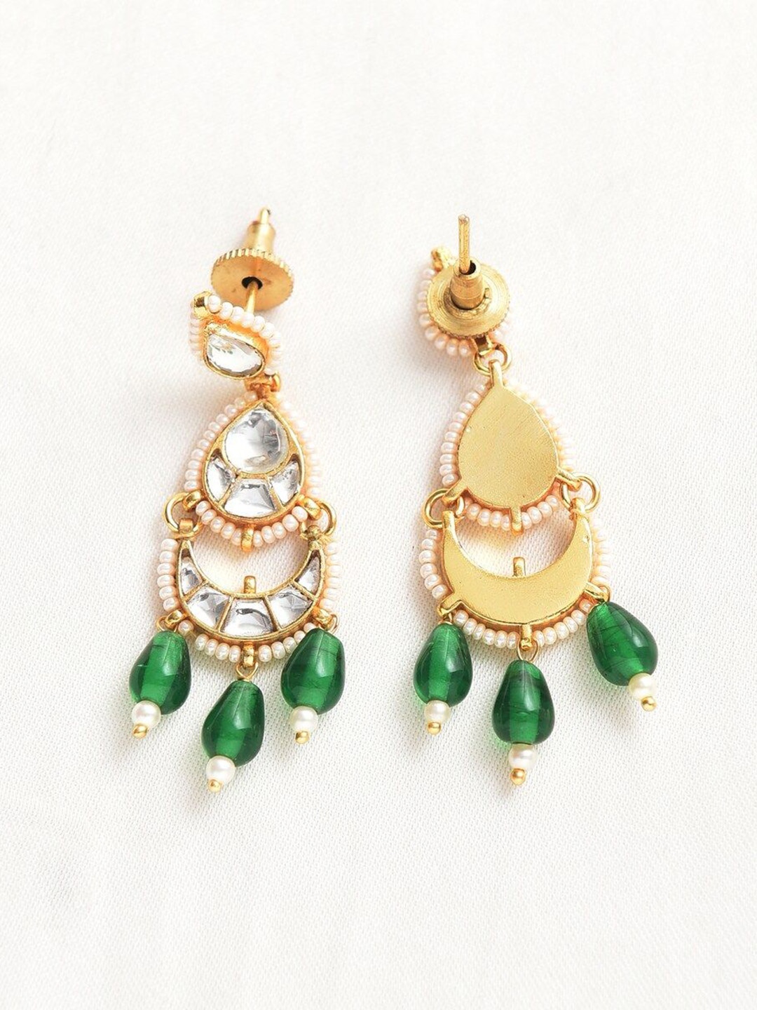 

JAYPORE Contemporary Brass Stone & Beaded Chandbalis Earrings, Gold