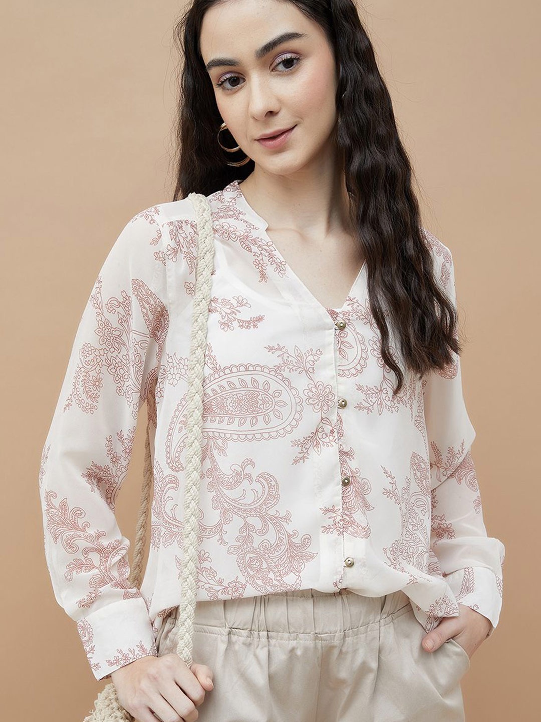 

Colour Me by Melange Floral Print Shirt Style Top, Off white